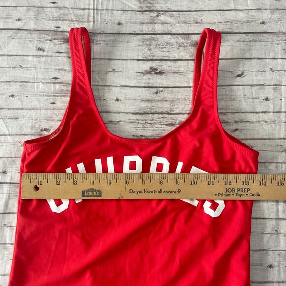 Chubbies Womens Red Low Back One Piece Swimsuit Bathing Suit Size Large L Logo - Picture 2 of 5